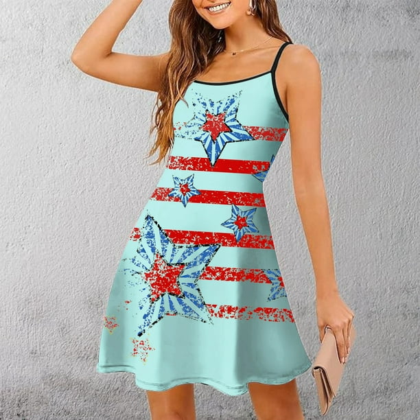 WILLBEST Faldas Para Mujer Vestidos De Verano Para Mujer Día De La Independencia Minifaldas Casuales Sin Mangas