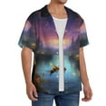 thumbnail image 2 of Rateoe Magical Bees Twilight River Pattern Men's Short Sleeve Classic Shirt, Casual Short-Sleeved Shirt, Lightweight Summer Shirt, Cuban Collar Shirt,Button-Front Shirt-XX-Large, 2 of 5