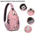 thumbnail image 2 of Sling Backpack,Pink Ghost Bat Halloween Pattern Sling Bag with Water Bottle Holder,Waterproof Sling Bag for Men/Women with Headphone Jack for Hiking,Travel, 2 of 6