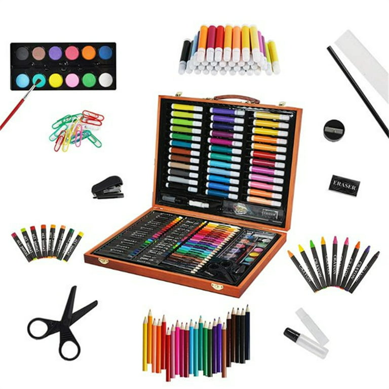 150 Piece Deluxe Art Set, Casewin Art Box & Drawing Kit with Crayons, Oil  Pastels, Colored Pencils, Watercolor Cakes, Sketch Pencils, Paint Brush,  Sharpener, Eraser, Color Chart 