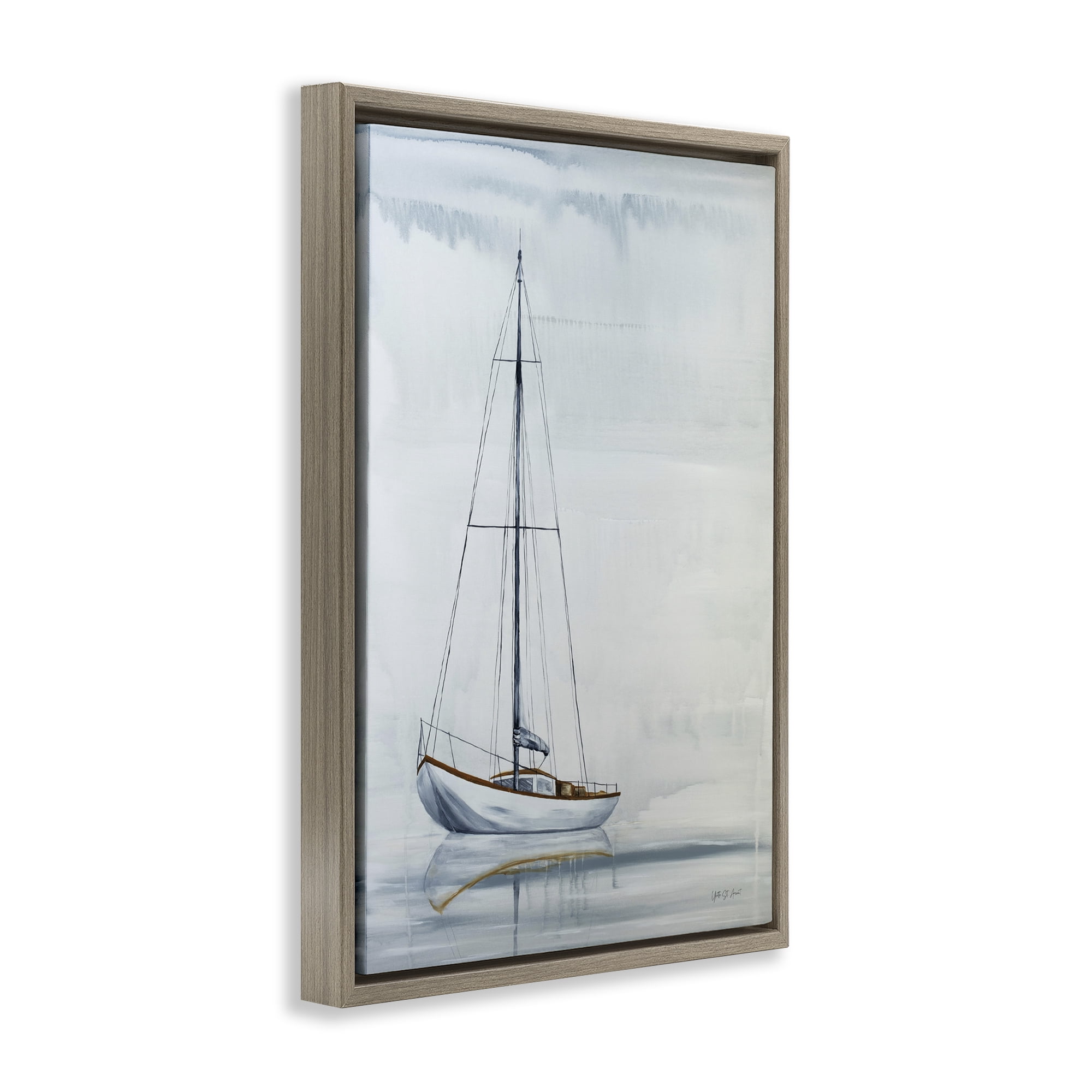 Stupell Industries Sail The Horizon Transportation Painting Brown Floater Framed Canvas Art Print Wall Art, 21 x 31