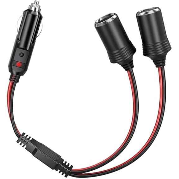 CoolStuff 12V/24V Car Cigarette Lighter Splitter 1 to 2 Socket Plug Adapter, 16AWG 16Inch Extension Cord with Fuse & LED Power Indicator, Fast Charging Vehicle Power Charger for Cars Trucks SUVs