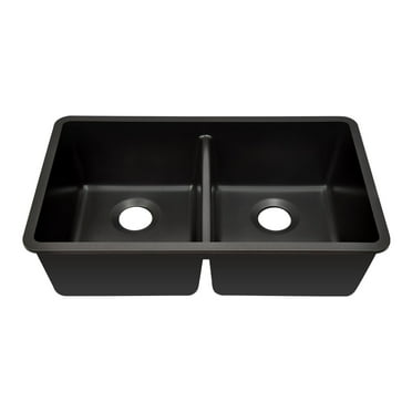 32" x 19" Quartz Kitchen Sink, 50/50 Double Bowl Sink, Drop-in Sink, Undermount Sink, Granite Kitchen Sink, Galaxy Black Kitchen Sink by Lexicon Platinum LP-5050-K-SO