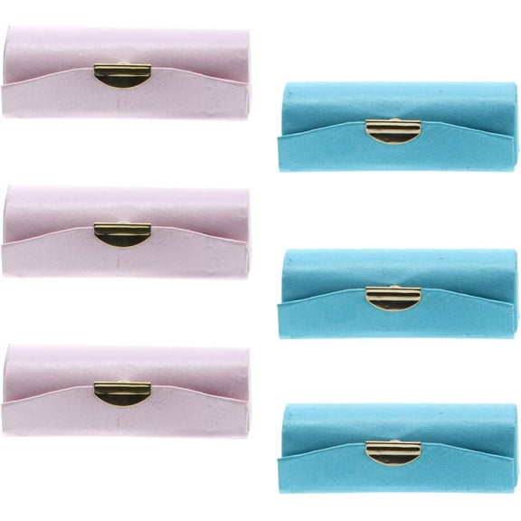 Motique Accessories Light Pink Turquoise Solid Satin Ladies Lipstick Case with Mirror Set of 6