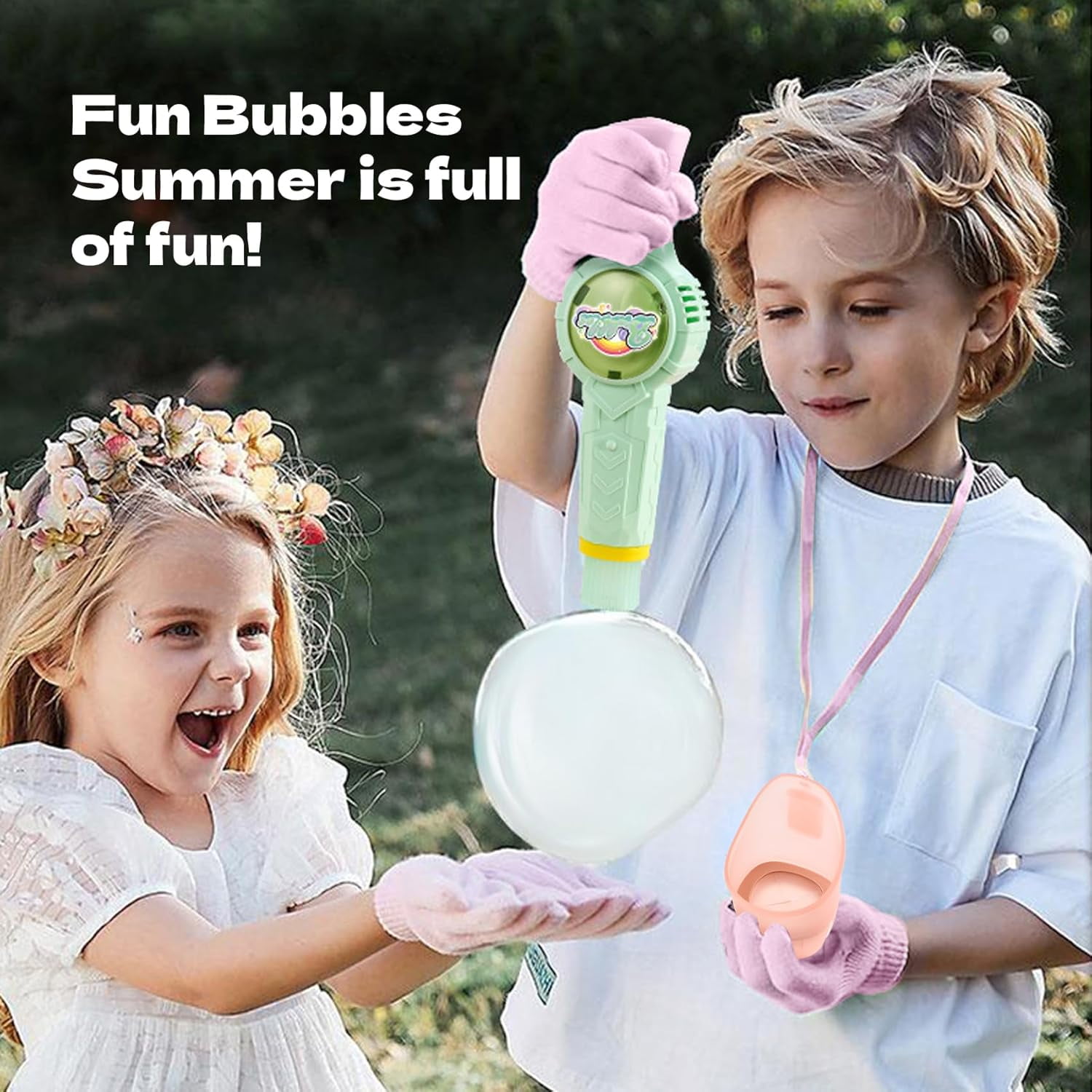 2PCS Magic Fog Bubble Machine Wand, Rechargeable Automatic Electric Smoke Bubble Machine, Magic Smoke Bubble Maker, Colorful Lights & Music, Bubble Fog Game for Parties, Beaches, Summer