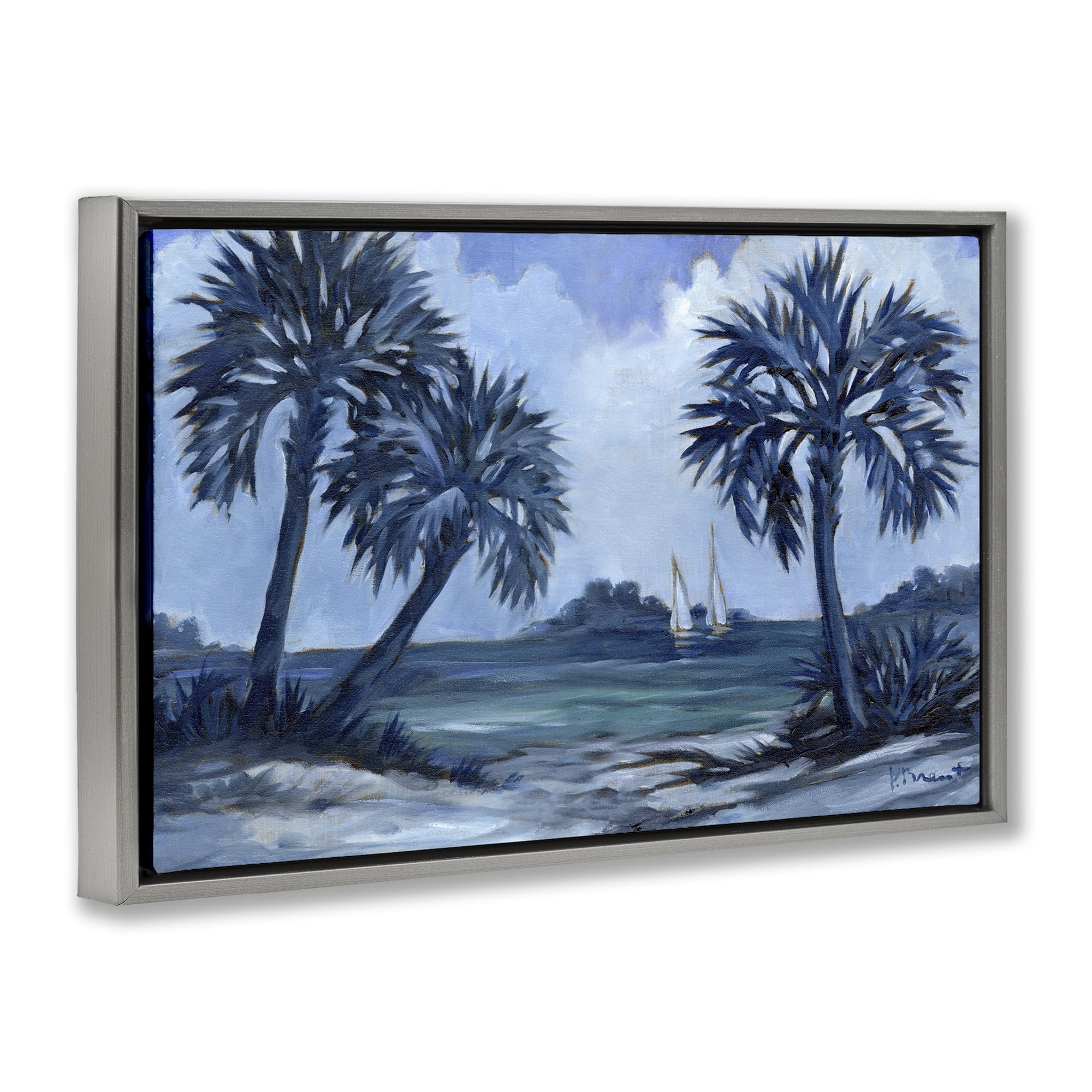 Stupell Industries Indigo Palms Impressions Landscape Painting Gray Floater Framed Canvas Art Print Wall Art, 25 x 17