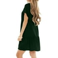 thumbnail image 3 of Mohiass Tshirt Dress Women Summer Short Sleeve Casual Dresses Drop Waist Ruffle Hem Babydoll Dress Cute Crewneck Mini Dresses Dark Green 2XL, 3 of 5