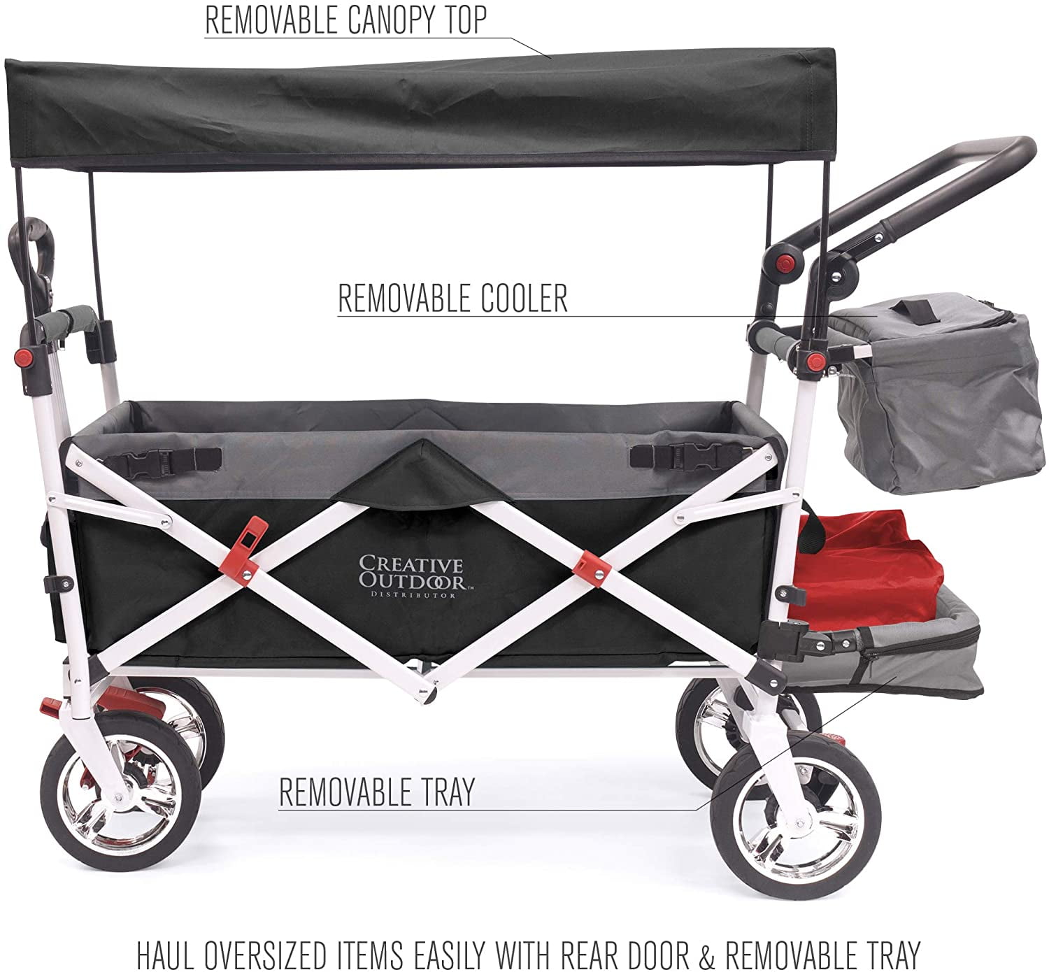 Creative Outdoor Products Push-Pull Black Collapsible Folding Wagon Stroller Cart