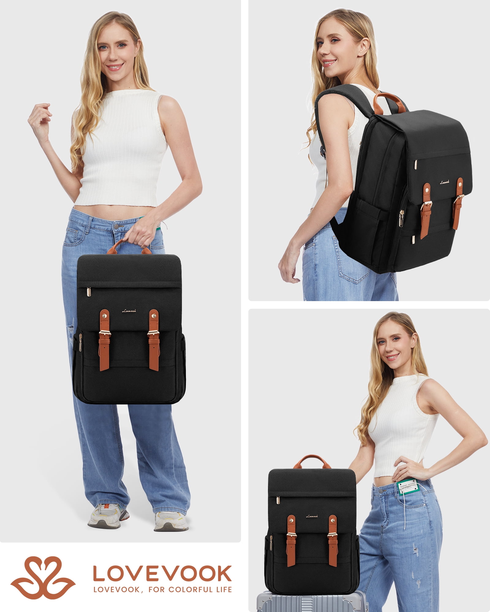 Lovevook Laptop Backpack for Women, Vintage Teacher College Nurse Work Computer Bag Fit 15.6" Laptop with USB Port, Waterproof Travel Backpack Purses