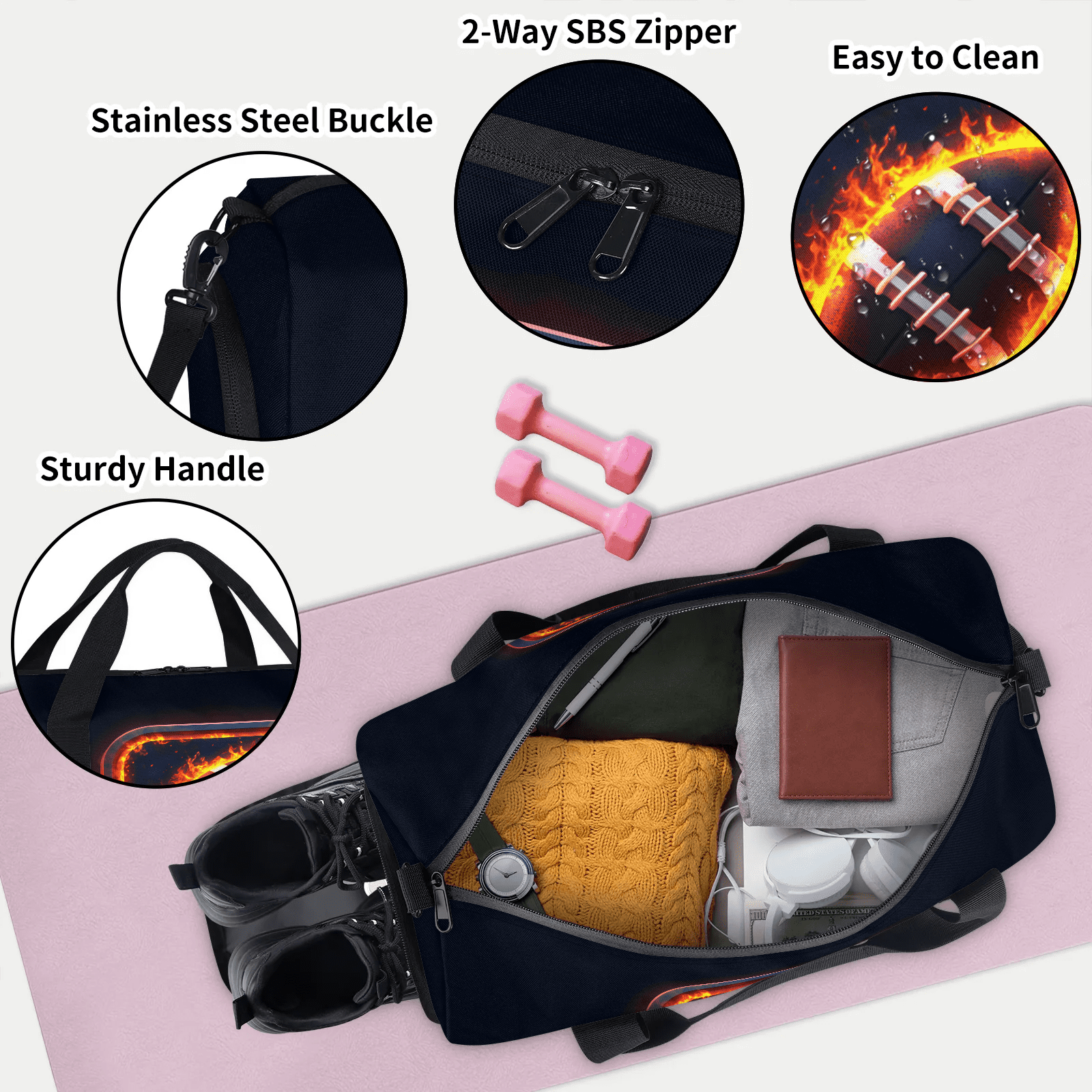 Duffle Bag for Men Small Overnight Travel Sport Gym Bag Weekender Carry On Shoulder Bag with Shoe Compartment,Football Pattern