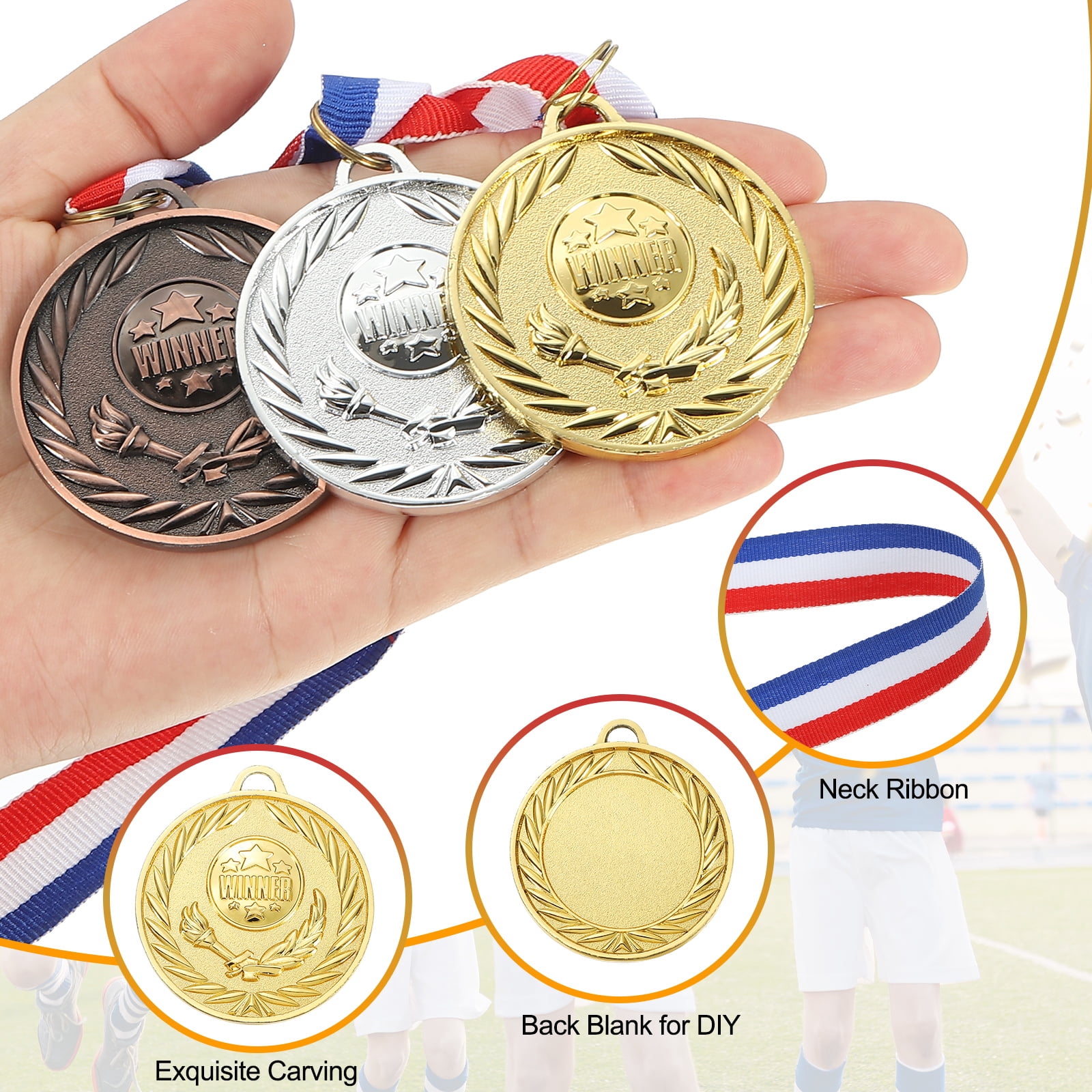 Uxcell 2 Inch Gold Award Medals Metal Winner Medals with Neck Ribbon for Sports Competitions Party Favors 24 Pieces