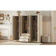 thumbnail image 4 of 6-Doors Wooden Wardrobe for Bedroom, Freestanding Clothing Storage Cabinet with 3 Big Drawers, Modern Large Wood Closets with Hanging Rod,  Brown, 4 of 8
