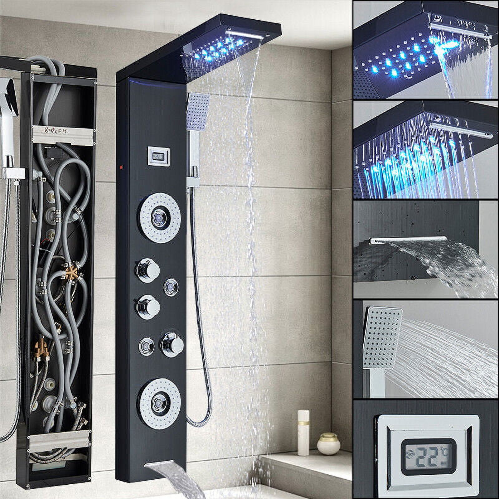 Zovajonia LED Shower Panel Tower System, Multi-Functions Shower Tower, Waterfall Showerhead, Shower Jets, Stainless Steel Rain Shower System Oil Rubbed Bronze