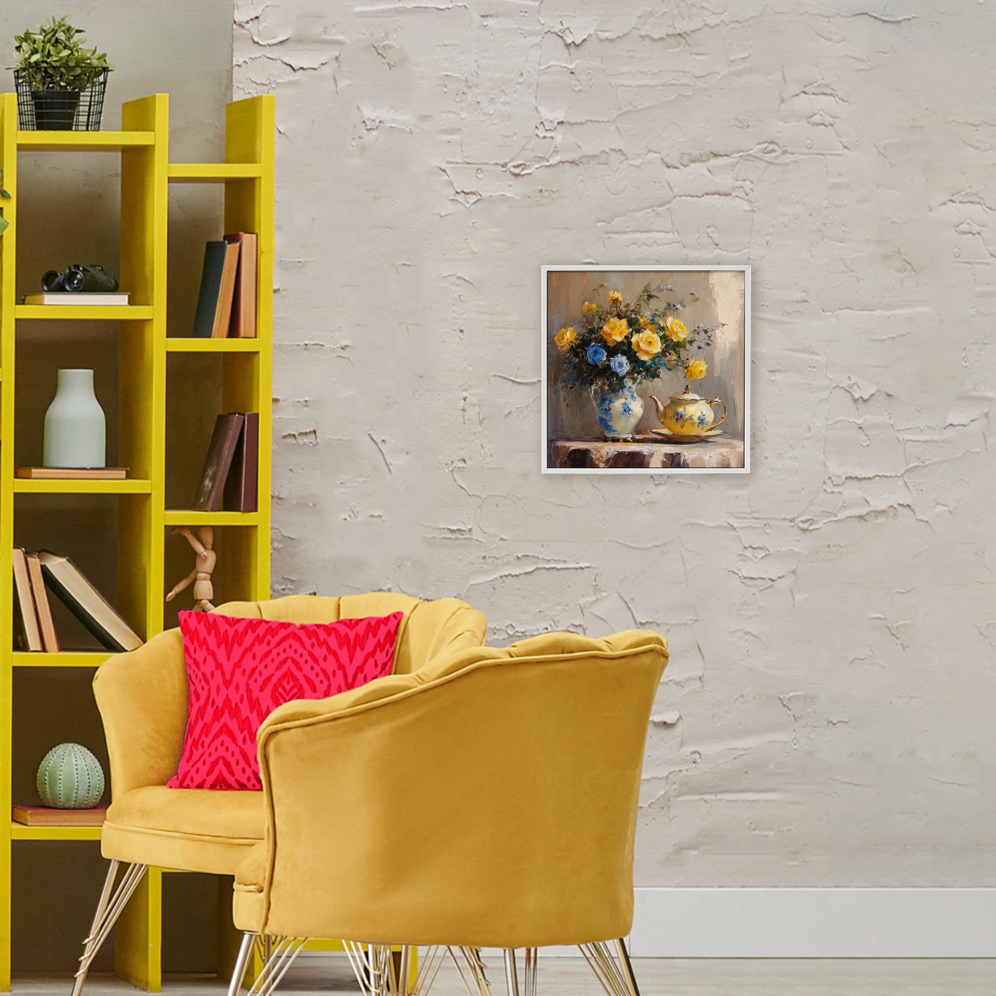 Stupell Industries Tea Time Blue & Yellow Bouquet White Framed Giclee Art, design by Petal Prints Design