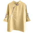 thumbnail image 5 of YanHoo Vintage Traditional Embroidered Tang Suit for Women 3/4 Sleeve Knitting Cotton Loose Blouse Shirts with Chinese Frog Button Tops Yellow,XXXL, 5 of 7
