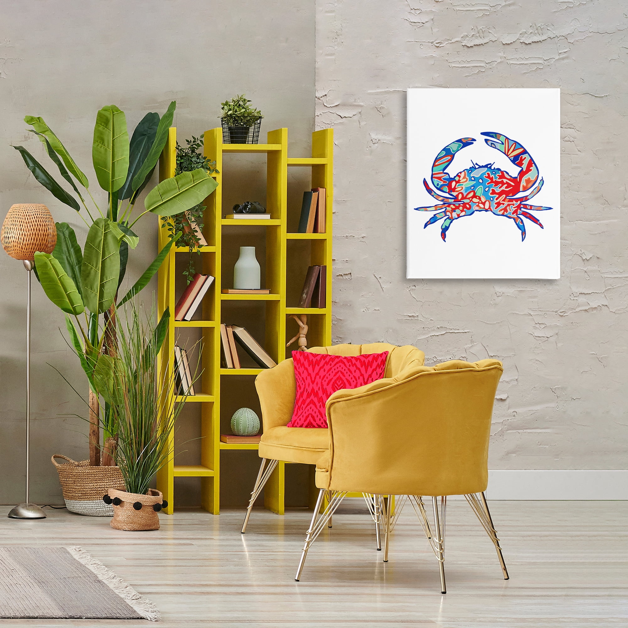 Stupell Industries Coral Patterned Crab Animals & Insects Painting Gallery Wrapped Canvas Art Print Wall Art, 24 x 30