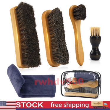 5Pcs Horsehair Shoe Brush Shine Kit, Shoe Polish Kit for Leather Shoes Boot Care