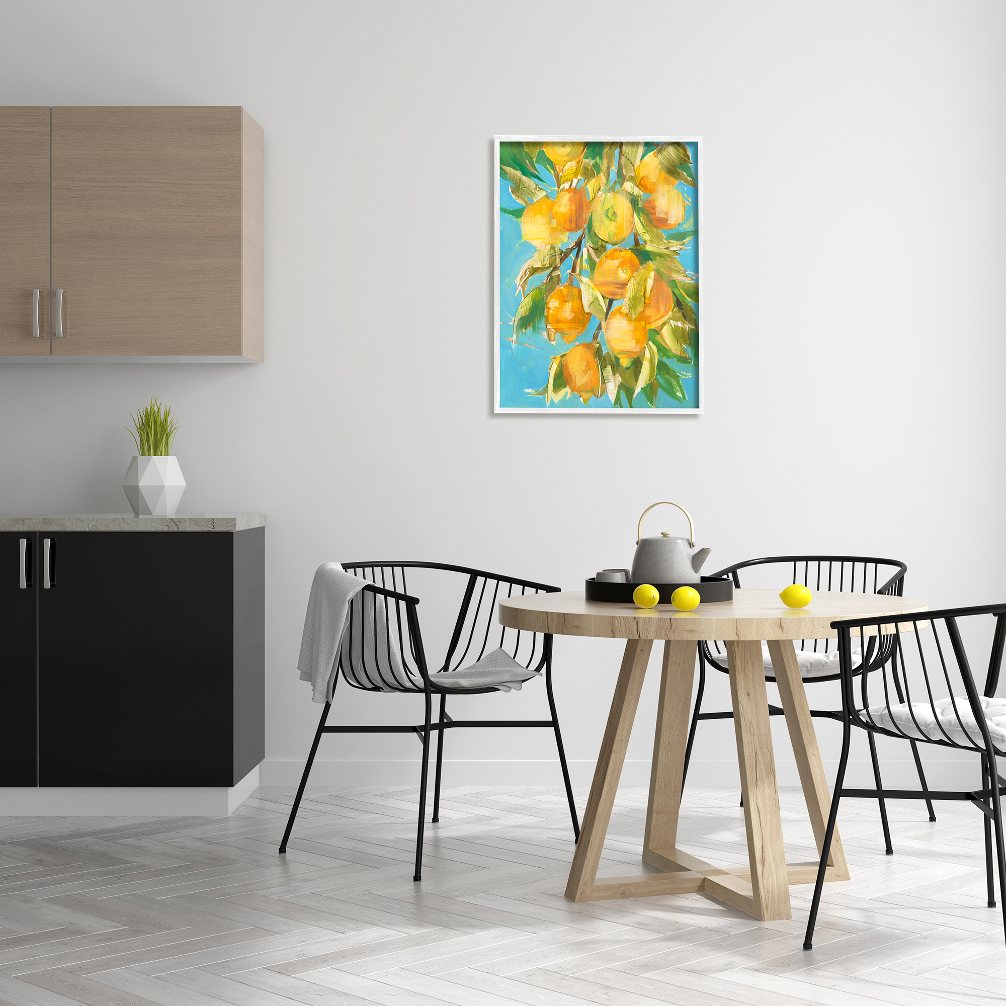 Stupell Industries Ripe Lemon Tree Distortion Yellow Blue Green Paintings White Framed Art Print Wall Art, 24x30, by Liz Jardine