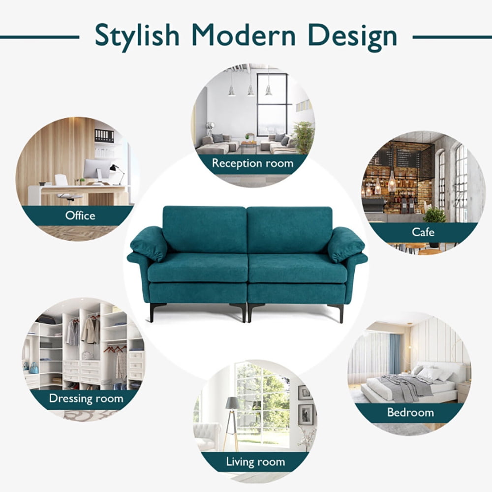 Finihen Loveseat Sofa, Modern Fabric Loveseat Sofa for with Metal Legs and Armrest Pillows, for Living Room, Bedroom, Peacock Blue Finihen Loveseat Sofa, Modern Fabric Loveseat Sofa for with Metal Legs and Armrest Pillows, for Living Room, Bedroom, Peacock Blue