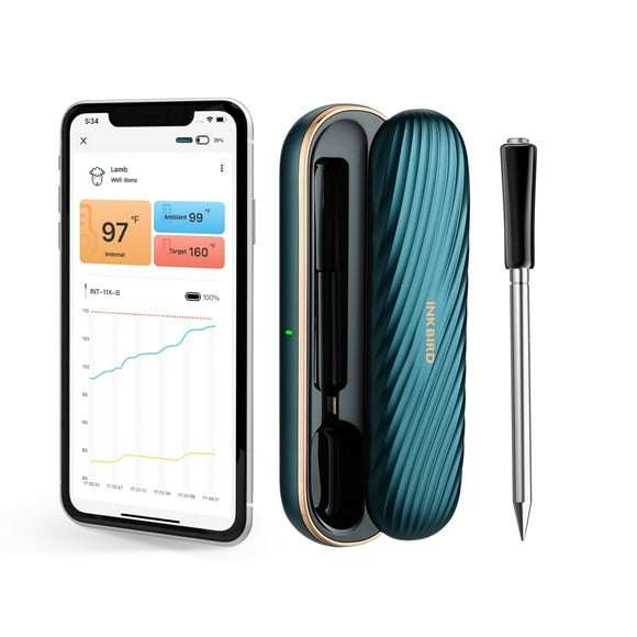 INKBIRD Wireless Food Thermometer - 91m Range, Fast - Charge Probe, 2 - Sensor Accuracy,Blue