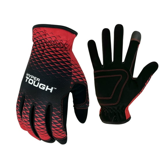 Hyper Tough All Purpose Performance Work Gloves, Synthetic Leather, Black and Red, Adult, Unisex, Medium