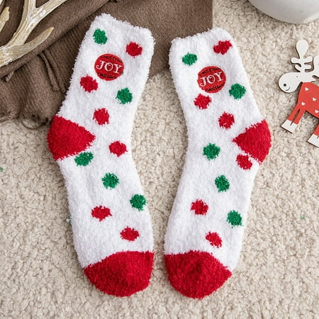 

CHGBMOK Christmas Deals Woman s Girls Christmas Cute Coloer Stripe Santa Claus Print Thicken Coral Fleece Keep Warm Socks Sox Great Gifts for Less