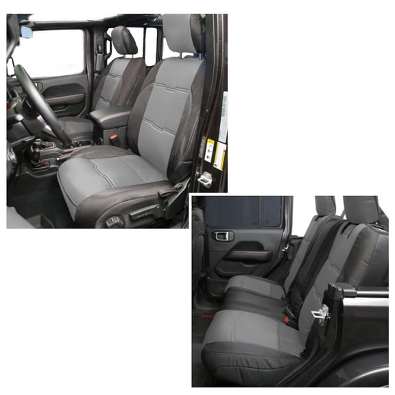 KarParts360 For Jeep Gladiator JT 2020 2021 2022 Gen2 Seat Cover | Front/Rear | Made Of Durable Neoprene | Charcoal/Black | Includes Pair Of Front And Rear Covers Plus 5 Headrests
