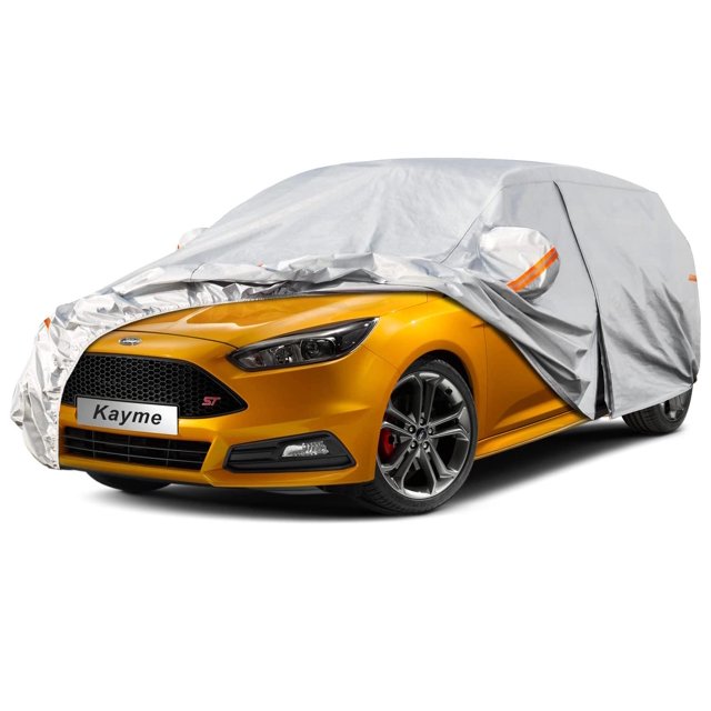 Kayme Funda Coche de 6 Capas, Cubre Coches Exterior Impermeable Transpirable Anti-UV Antipolvo con C