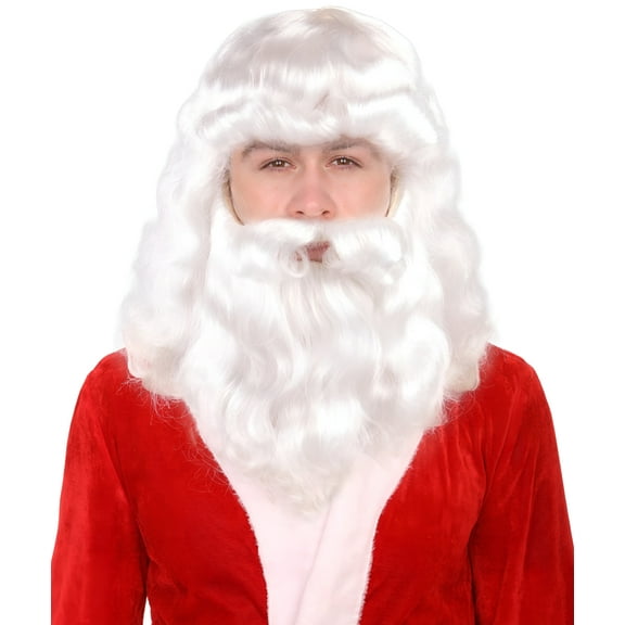 HPO Adult Men’s White Santa Beard and Wig Set – Christmas Costume Accessory