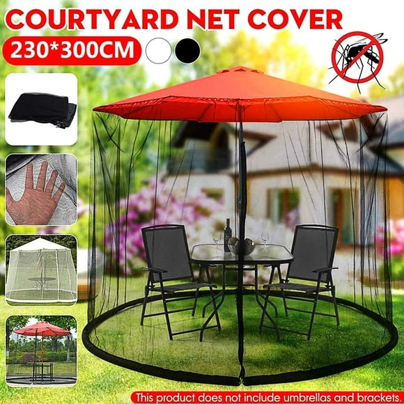 COMTOA Patio Umbrella Outdoor Table Bug Screen Mesh Black Mosquito Net Canopy Curtains Adjustable Enclosure Large Umbrella Hanging Tent 100% Polyester Light Weight Mosquito Netting