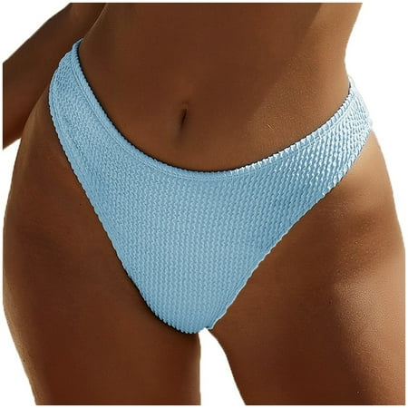 WERYOUNG Women SexyLow Waist Bikini Bottoms Swim Briefs Beach Shorts Ruched Bottom Swim Bottom Full Coverage Swimbottom Summer Tropical Brazilian Vacation Swimwear Trendy Light Blue S