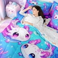 thumbnail image 5 of Manfei Kids Cute Axolotl 7 Pieces Bedding Comforter Set,Ocean Sealife Full Bedding Set For Girl,Kawaii Animal Cartoon Salamander Fitted Sheet Flat Sheet For Teens,Bed Set Bedroom Decor Reversible, 5 of 8