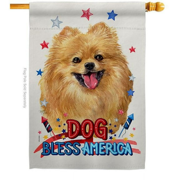 Breeze Decor H120170-BO Patriotic Pomeranian Animals Dog 28 x 40 in. Double-Sided Decorative Vertical House Flag for Decoration Banner Garden Yard Gift