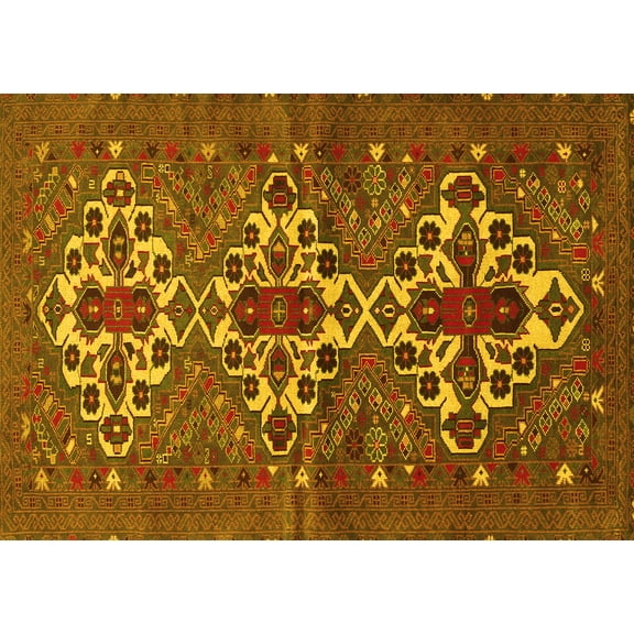 Ahgly Company Machine Washable Indoor Rectangle Persian Yellow Traditional Area Rugs, 5' x 7'