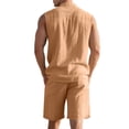 thumbnail image 5 of FRSASU Men's Cotton Linen Sets 2 Piece Outfits Button Down Tank Tops Summer Beach Casual Short Sleeve Hippie Shirts Matching Shorts Set Yellow, 5 of 9
