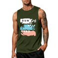 thumbnail image 2 of IYYVV Mens Sleeveless Tank Tops Graphic Workout Muscle Gym T-Shirts Hawaiian Printed Summer Beach Vacation Tops Army Green L, 2 of 4