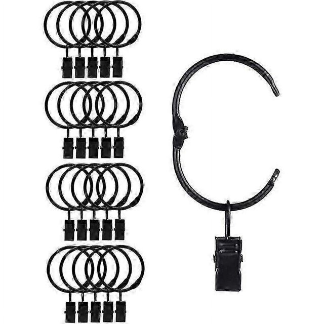 20 Pieces Openable Metal Curtain Clip Rings, Easy Open and Close, Inner Diameter 38mm, for Heavy Curtains and Light Curtains (Black)