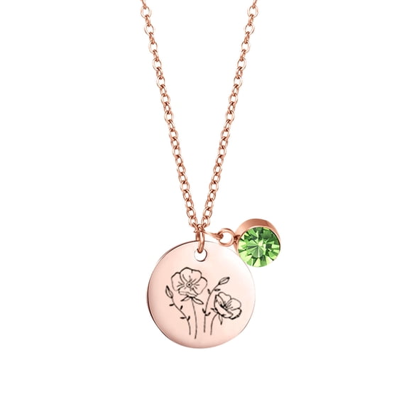 Birthday Gift Birth Month Flowers Necklace With Birthstone, Birth Flower Pendant Necklace, Disc Coin Pendant Necklaces Birthday Gifts For Her Birth Flower Necklaces Necklace for Women Men Teen Her Hi