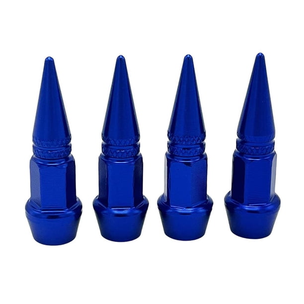 Tapas de vástago de válvula con púas Tuercas de lengüeta con púas de aluminio para la mayoría de los vehículos (Azul)