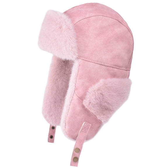 Yiran Pink Large Size Fuzzy Trapper Hat Windproof Ear Flap Wrap Cap