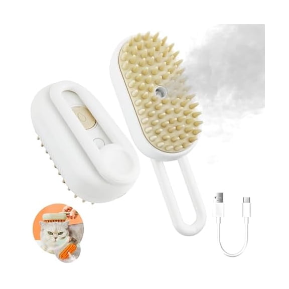 Saluqifa Pet Steam Brush for Shedding, 3 in 1 Cat Steamy Brush,Cat/Dog Bath Brush, Hair Comb with Steamer, Tangled And Hair Loss Remover (White)