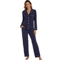 thumbnail image 4 of Conjunto de pijama LUBOT para mujer, viscosa y bambú, pijama, 2 piezas, azul marino, 4 of 6