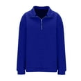 thumbnail image 6 of CheerKidz Women's Solid Color Zipper V-neck Long Sleeved Loose Casual Hoodless Sweatshirt Fashion Solid Color Pullover Tops(Blue,L), 6 of 8