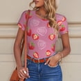 thumbnail image 6 of KLL Women 's Crew Neck Bodysuit Jumpsuits Cute Strawberry Print Short onesies Stretch T Shirts, 6 of 7