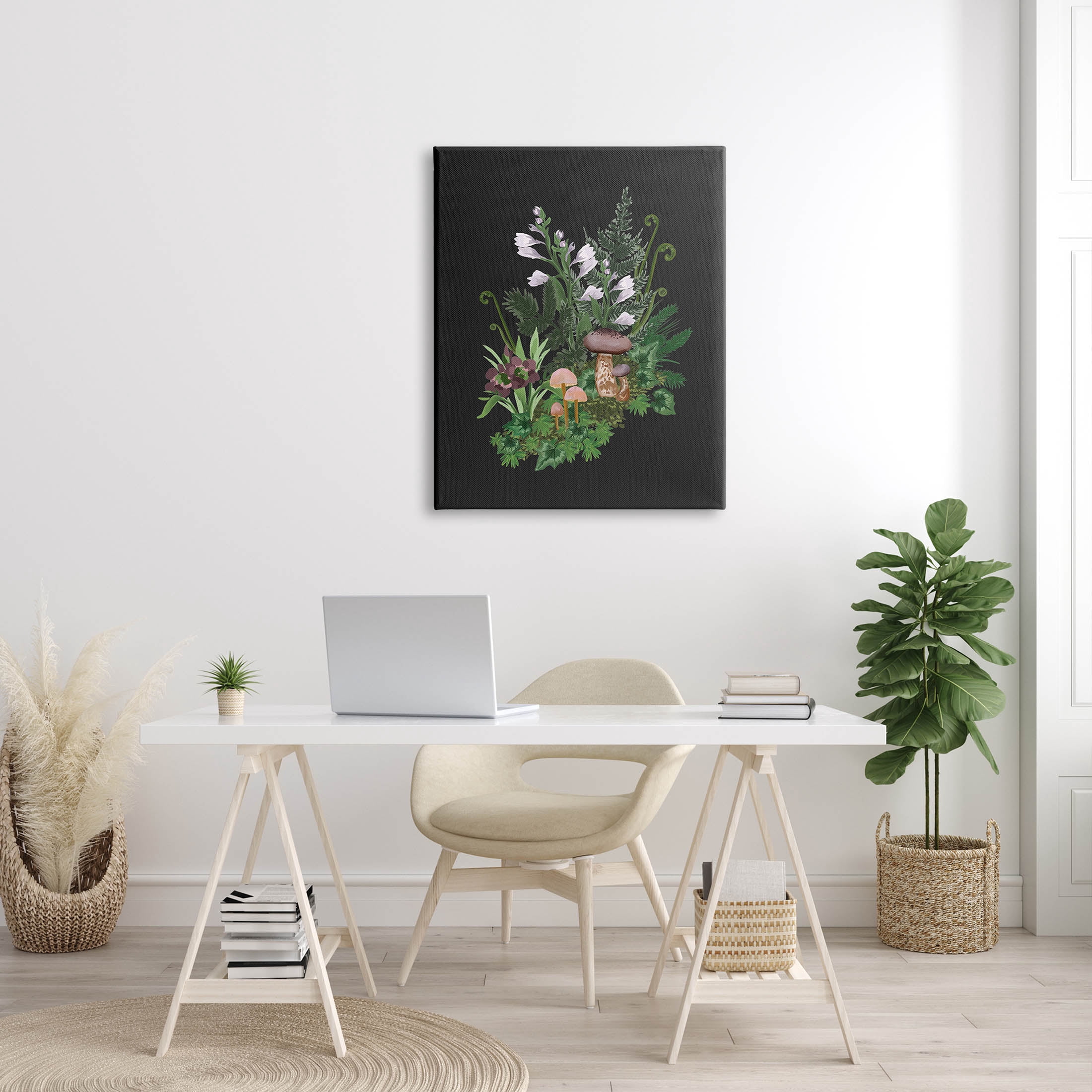 Forest Plants Blooming Mushrooms Botanical & Floral Graphic Art Gallery Wrapped Canvas Print Wall Art