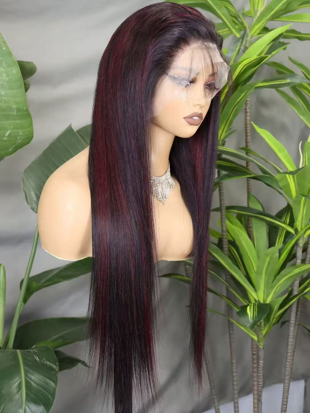Hidden Strap Straight 360 Full Lace Front Wig Human Hair Glueless Wigs 26inch Pre Plucked 250% Density OP1B/99J  Color Wig With Drawstring HD Full Lace Human Hair Wigs 26Inch