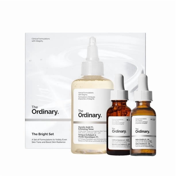The Ordinary The Bright TMA2 Set, 3-Step Regimen for Radiant, Even Skin Tone with Glycolic Acid 7% Exfoliating Toner, Alpha Arbutin 2% + HA, and Caffeine Solution 5% + EGCG | Skin Care Set