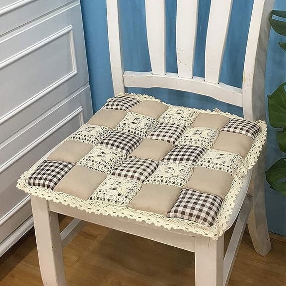 Nvzi Patchwork Chair Pad with Ties No Slip Lace Trim Chair Cushion Farmhouse Floral Print Kitchen Dining Seat Cushion (16"x16" , 6)