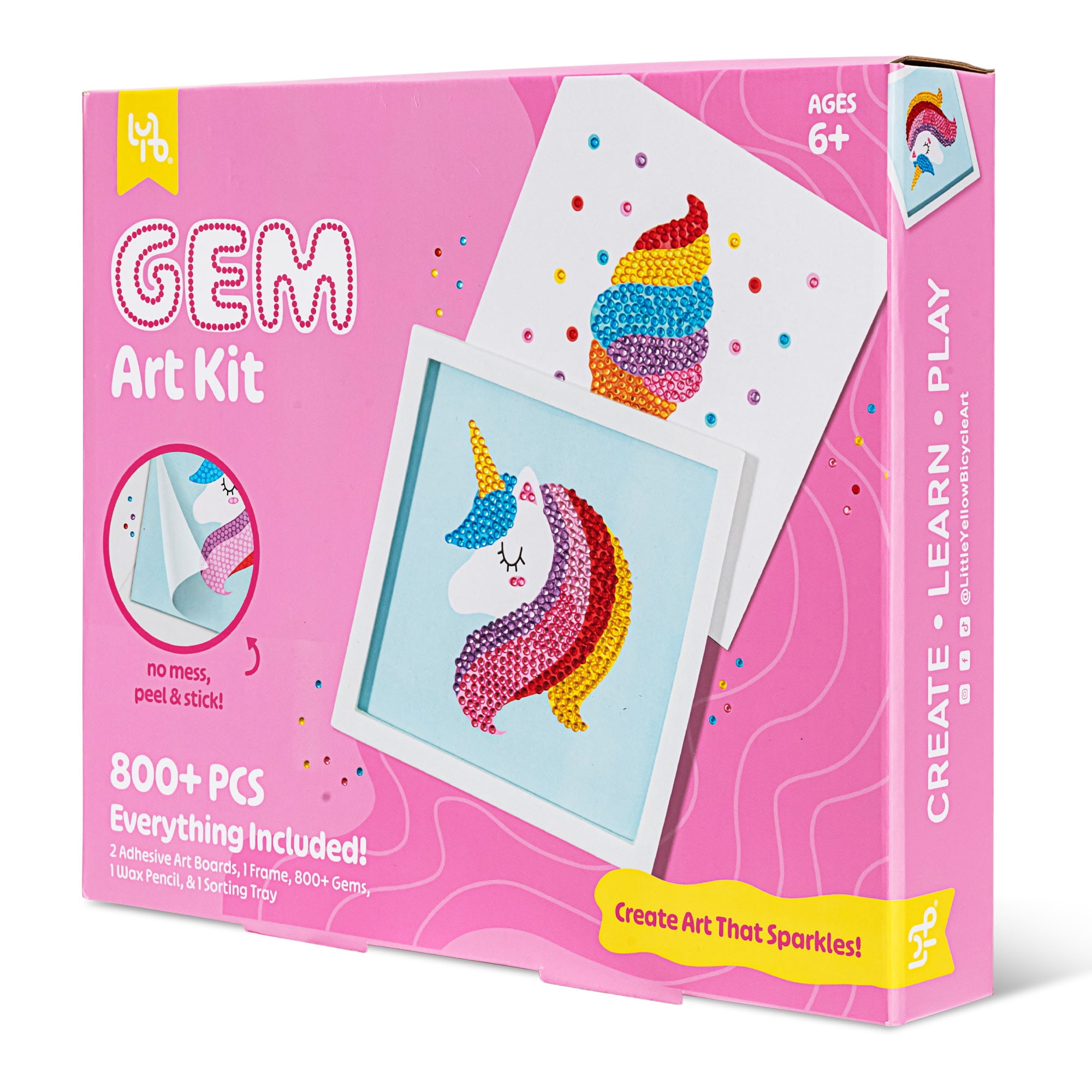 Little Yellow Bicycle: Ice Cream & Unicorn Gem Art Kit- 800+ pc Set, DIY Craft Project, Create Art That Sparkles, No-Mess Peel & Stick, Kids Ages 6+