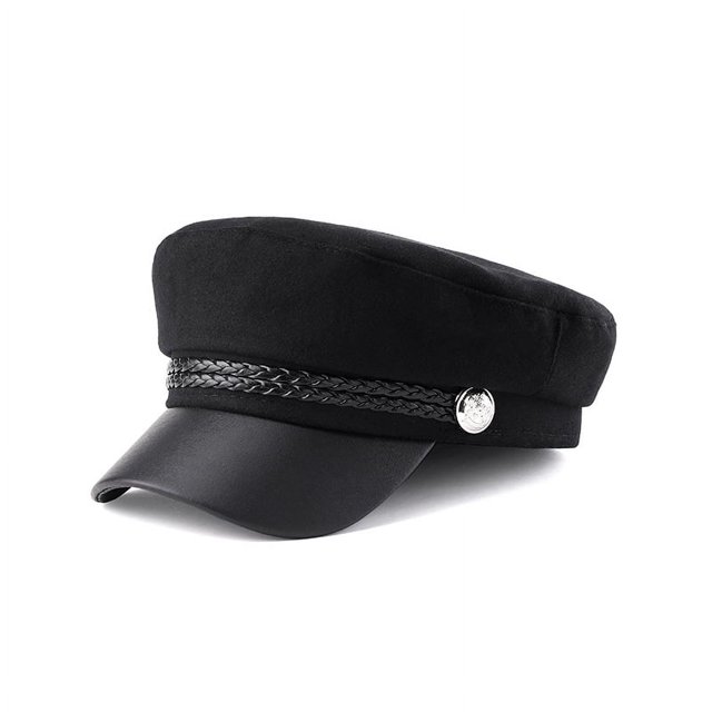 Boina negra de otoño e invierno, gorra azul marino de lana retro británica, gorra octogonal para mujer, gorra plana coreana